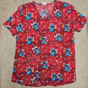 Scrubstar Disney Stitch Christmas Scrub Top